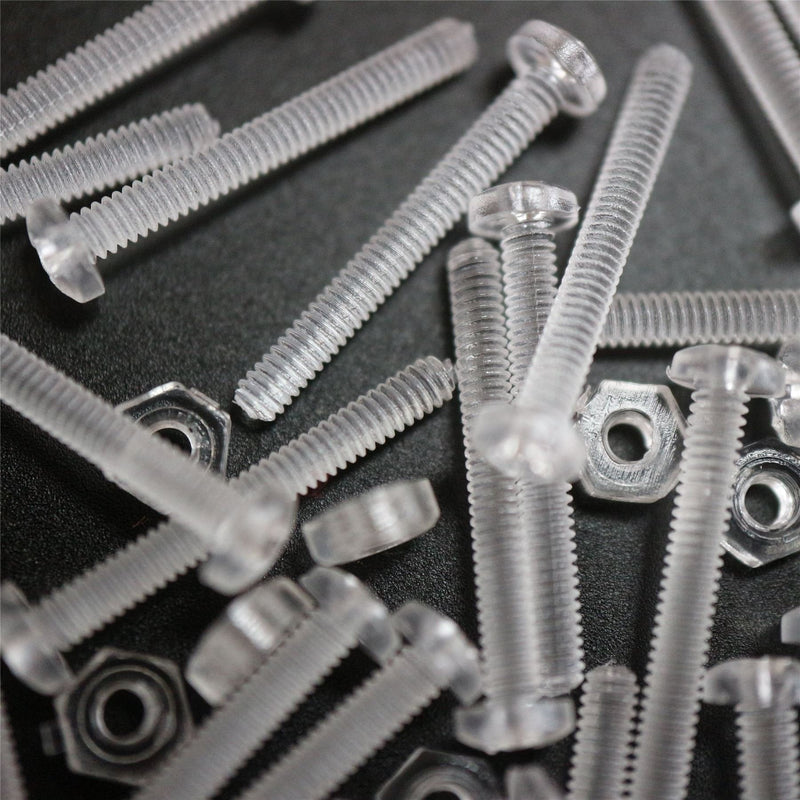 [Australia - AusPower] - Pack of 50 Transparent Clear Plastic, Pan Head, M2 x 16mm Nuts & Bolts -Acrylic Plastic Screws, (5/64 x 5/8 in) 
