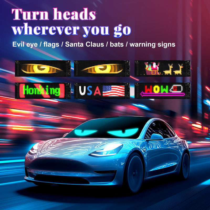 Sachie Devil's Eye 2-Pack:5800 Lux High-Brightness14 x4.3 Programmable ojos led para carro Windshield Display for Sedans, SUVs & Medium Trucks - USB-Powered LED Matrix Panel, Remote/App Control 14x4.3 Inch-2PCS
