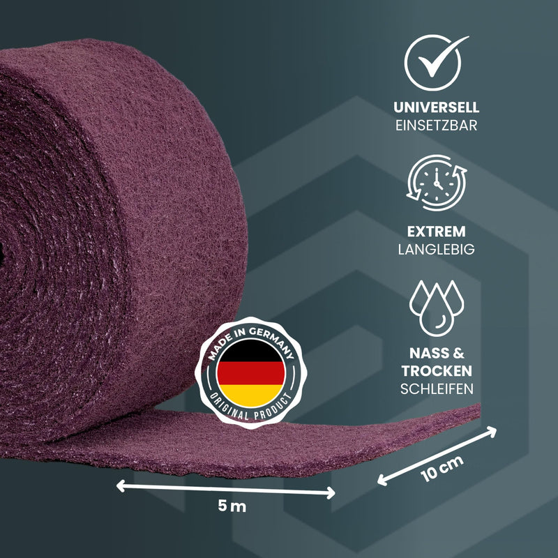 PICTORIS Abrasive fleece - Made in Germany - 5 mx 100 mm - grain 240 - extremely durable thanks to unique impregnation - sanding pad for wood, metal, stainless steel, etc. 5m 240