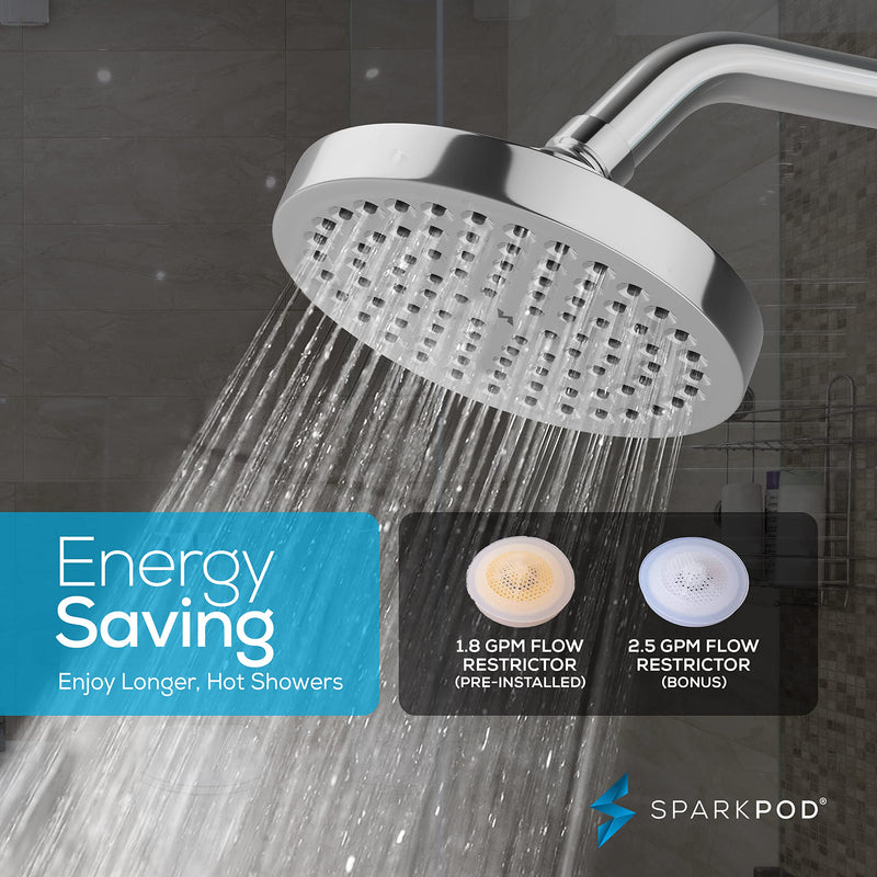 SparkPod 6" High Pressure Rain Shower Head with 9" Shower Arm - High Pressure Rain - Luxury Modern Look - Rainfall Experience - No Hassle Tool-less 1-Min Installation (Luxury Polished Chrome) Shower Head + 9 Inch Shower Arm