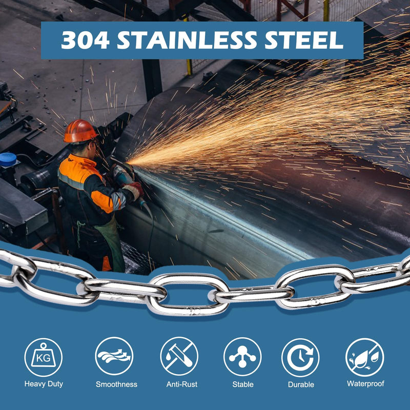 [Australia - AusPower] - Stainless Steel Chain, 5/64In × 6.6Ft Small Strong Chain Link Chain, Light Weight Chainlink Utility Metal Decorative Chain Key Chain Belt Chain Hanging Chain for Bird Feeder Planters Sign 5/64 In 6.6 Ft, 2 Pcs 