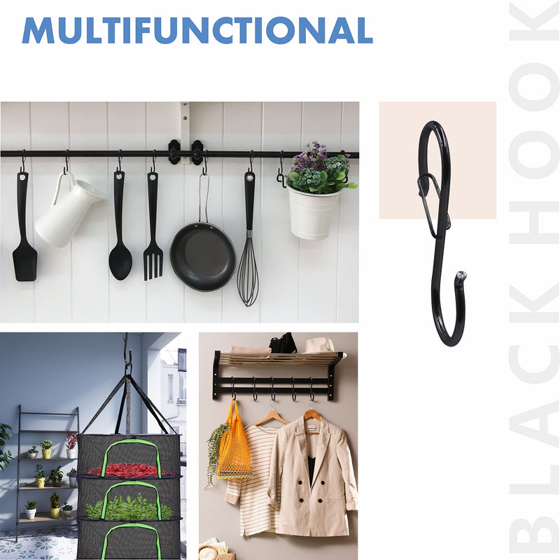[Australia - AusPower] - Vantasii 10 PCS S Hooks, Rustproof S-shaped Hook with Safety Buckle Heavy Duty Metal S Hanging Hook for Clothes, Pots, Pans, Kitchen Utensil, Cubicle, Closet Rob, Bags (3.5 inch, Black) 