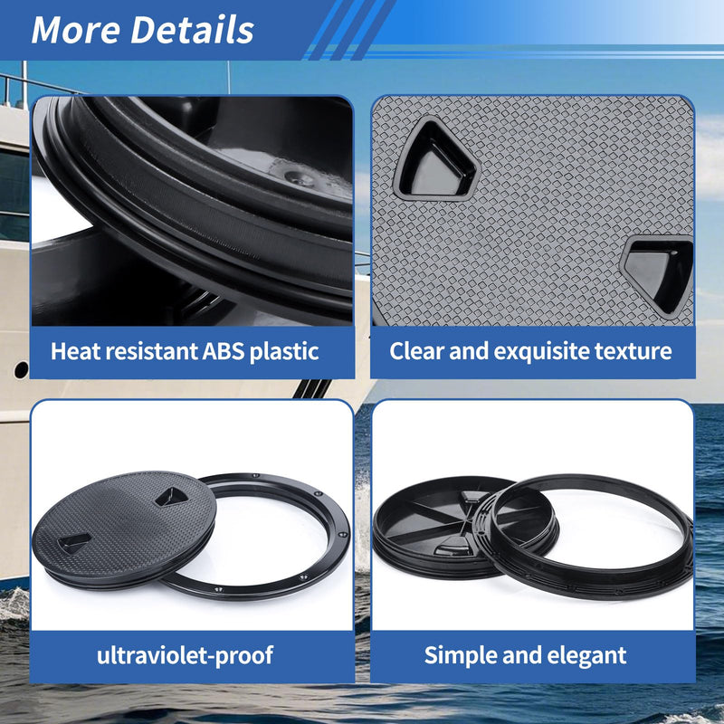 Hoffen Boat Hatch, 4" 6" 8" Round Non Slip Inspection Hatch w/Detachable Cover for Marine Boat Yacht Black 8 Inch