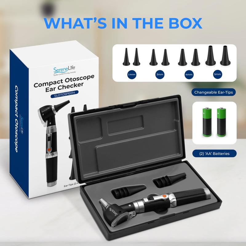 [Australia - AusPower] - SereneLife Fiber Optic Otoscope/Auriscope | Home Ear Inspection Tool DIY, 3X Magnification, Bright LED, Includes Reusable Ear Tips, Travel Case, Battery Operated | For All Ages & Pets 