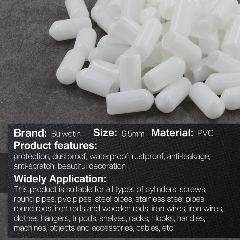 [Australia - AusPower] - 60PCS Round Rubber End Caps 1/4 inch/6.5mm Screw Thread Protectors Round Tube Bolt Cap Cover White Vinyl Tube Caps (White, 6.5mm Inner Dia) 1/4 inch (6.5mm) 