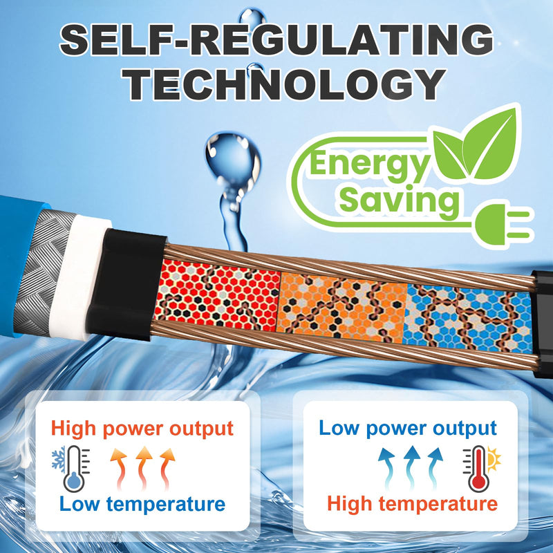 MAXKOSKO 30 Ft. 120 V Heating Cable for Pipe Freeze Protection, Self-Regulating Heat Tape for Water Pipes for Metal and Plastic Pipes, Energy-Saving Heat Trace Cable Keeps Water Flowing at -40 °F Single-Light (Classic) 30-feet