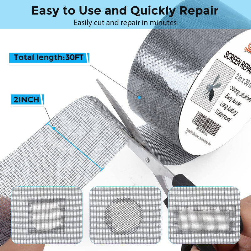 Secopad 24 PCS Grey Patented Anti Slip Shower Stickers and 2 in X 30 FT (360IN) Grey Window Screen Repair Tape