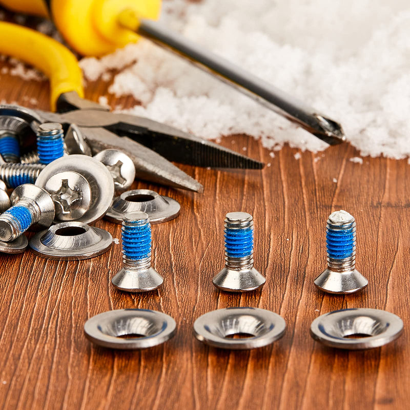 [Australia - AusPower] - Ferraycle Snowboard Binding Screw Set Include Snowboard Mounting Screws Snowboarding Binding Screws and Snowboarding Screw Washers, Silver 16 