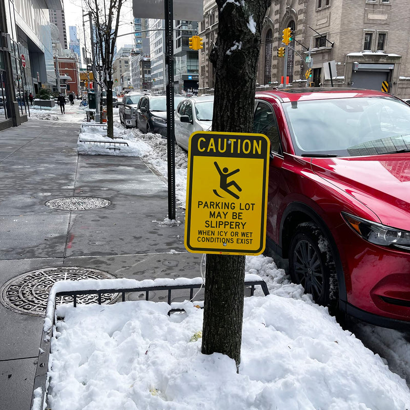 SmartSign-K-2855-EG "Caution - Parking Lot Slippery When Icy Or Wet" Sign | 12" x 18" 3M Engineer Grade Reflective Aluminum 12" x 18" 3M EG Reflective Aluminum