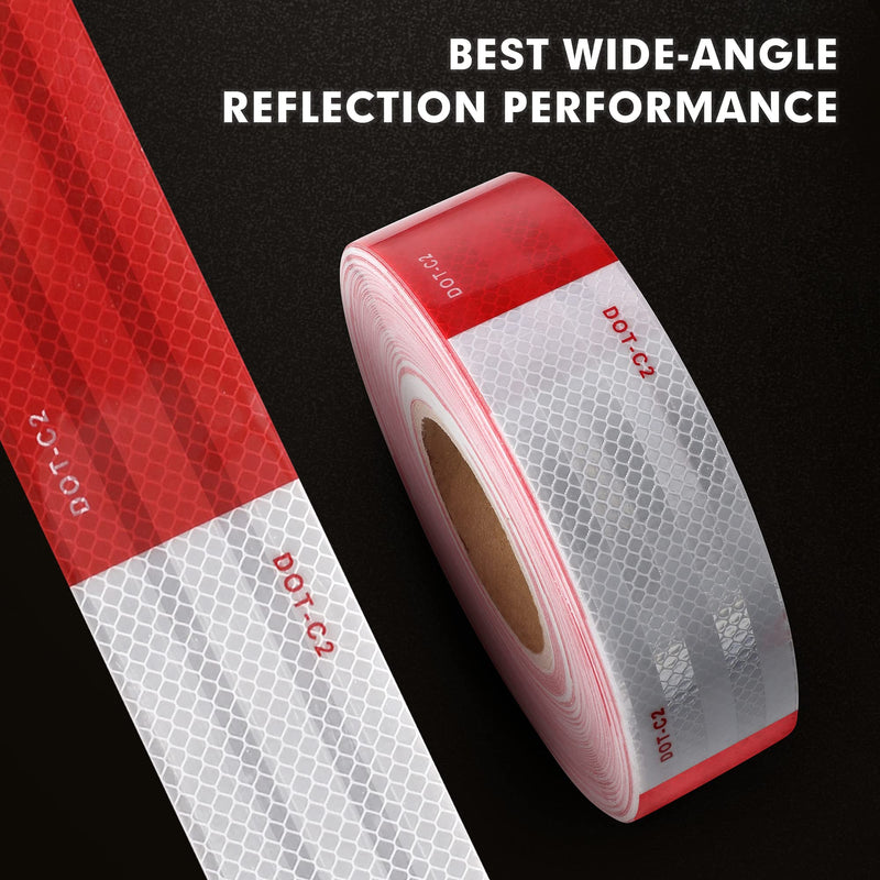 WAENLIR 2 inch x 160Feet Dot Reflective Tape Outdoor Waterproof High Visibility Safety Tape, Red and White Adhesive Conspicuity Tape for Trailer, Cars, Trucks, Cinta reflectiva para camiones 2 inch X 160FT