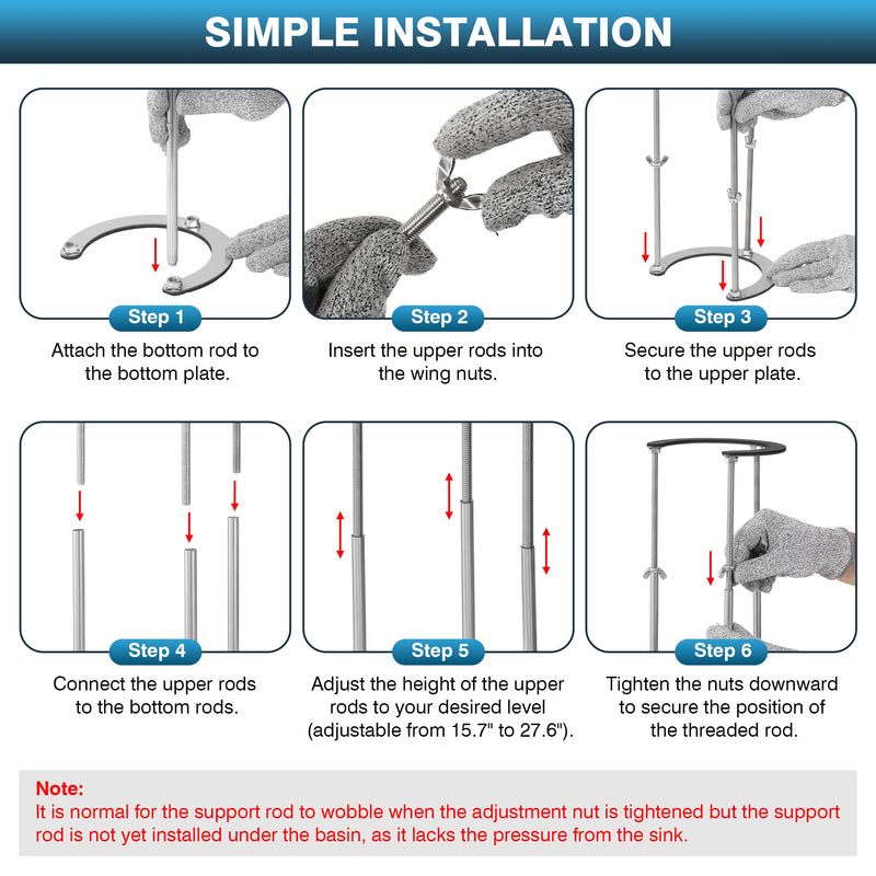 IRONWALLS Undermount Sink Brackets Stainless Steel, 15.7” to 27.5” Adjustable Under Sink Support Brackets, Bathroom Kitchen Sink Support Legs, Sink Repair System 1pc Support Leg (15.7"-27.5" Adjustable)