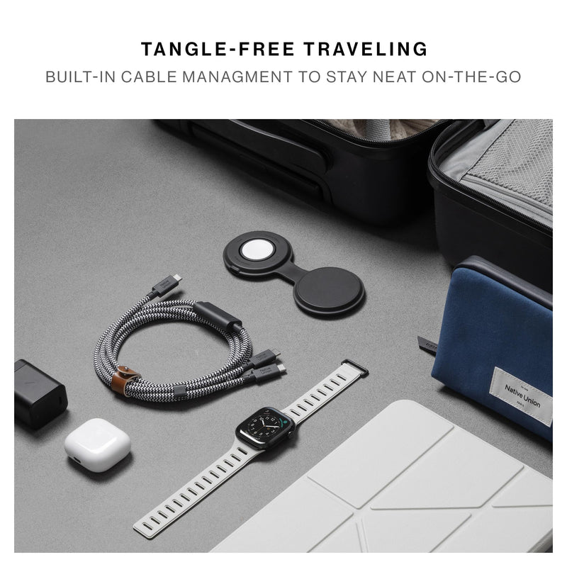 Native Union Belt Cable 2-in-1 – 6.5ft Multi-Device High Speed Charging Cable with Leather Strap for All Type-C Devices – 140W USB-C to Two USB-C Connectors – Made with Recycled Materials (Cosmos) Cosmos