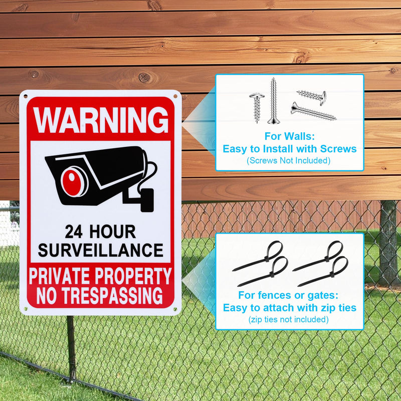 2-Pack No Trespassing Signs Private Property, Video Surveillance Signs Outdoor – Upgraded Version with Enlarged Camera Pattern, 10 x 7 in UV Printed Fade-Resistant Rust-Free Aluminum – Ideal for Home, Business, Driveway, CCTV