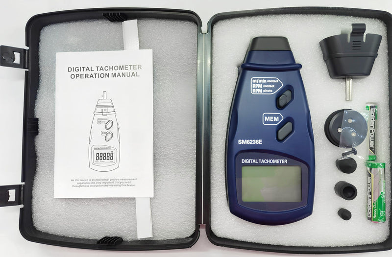 [Australia - AusPower] - Digital Tachometer SM6236E, Contact/Photo Laser RPM Tachometer, Handheld High Accuracy Rotation Meter Tester with 5 Digits Backlight LCD for Small Engines Motorcycles, 2.5 to 99,999 RPM 
