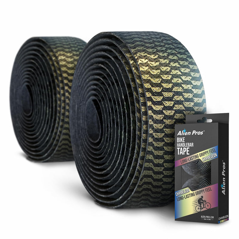 ALIEN PROS Set of 4 Gold & Green Chameleon Bike Handlebar Tape - Elevate Your Ride with Stylish, Comfortable, and Color-Shifting PU Tape for Enhanced Grip with These Bicycle Handle bar Tape