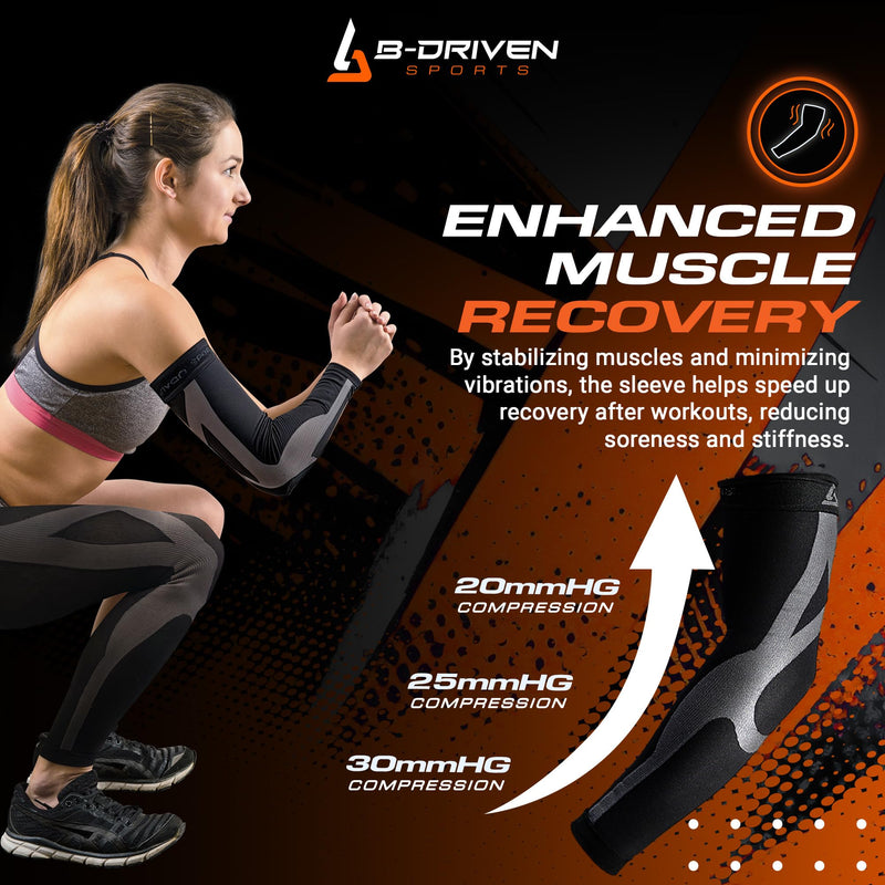 [Australia - AusPower] - B-Driven Sports Graduated Compression Arm Sleeves, Medical Grade 20-30mmHg, For Baseball, Basketball, and more - 4 Colors Large Black 