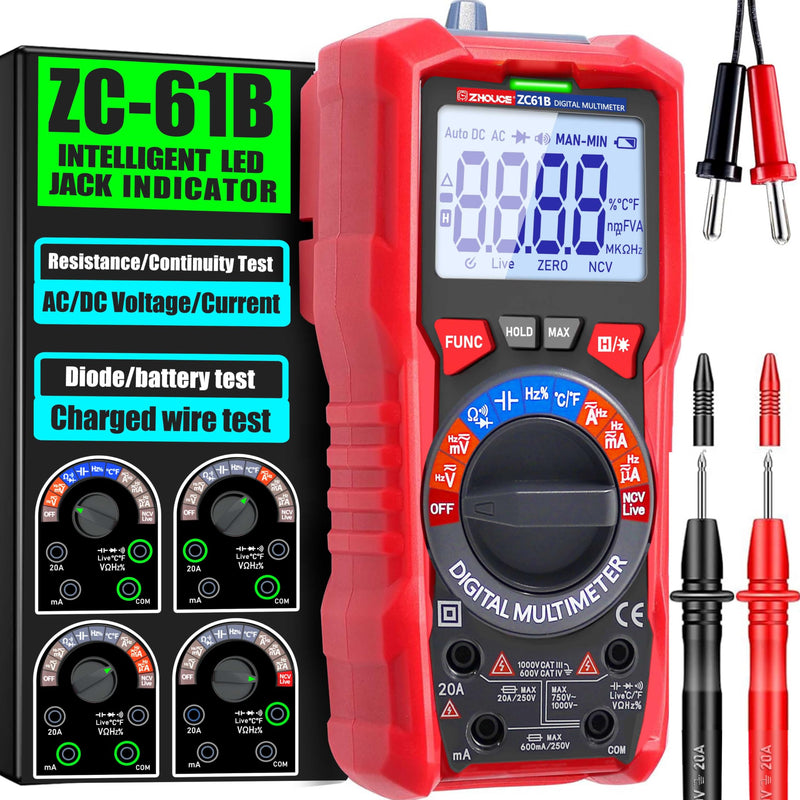 [Australia - AusPower] - Digital Multimeter TRMS 6000 Counting,with DC AC Voltmeter Ohm Volt Amp Meter Temperature Frequency NCV Measures Voltage Current Resistance Diode Continuity Capacitance, Home, Automotive Battery Test 