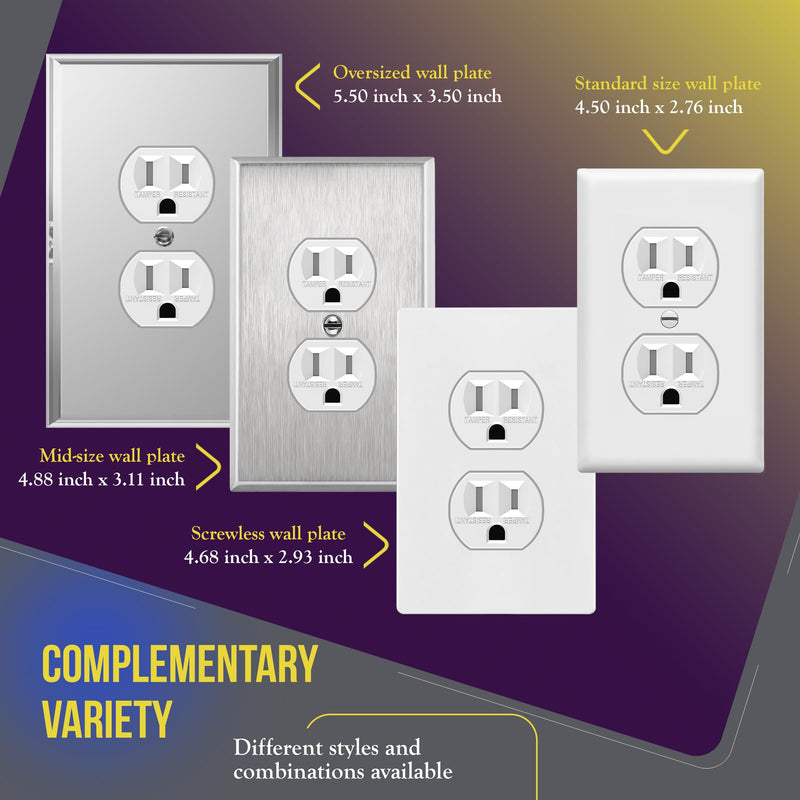 [Australia - AusPower] - ENERLITES Duplex Receptacle Outlet, Tamper-Resistant Electrical Wall Outlets, Residential Grade, 3-Wire, Self-Grounding, 2-Pole,15A 125V, UL Listed, 61580-TR-W-10PCS, White (10 Pack) 10 