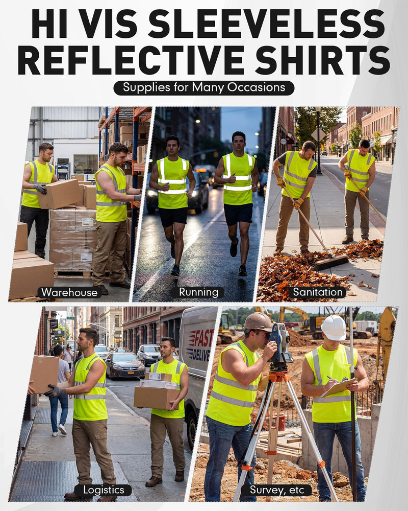 3 Pcs Safety Reflective Sleeveless Shirts Men High Visibility Tank Top Hi Vis Construction Work Shirts with Pocket Yellow Large