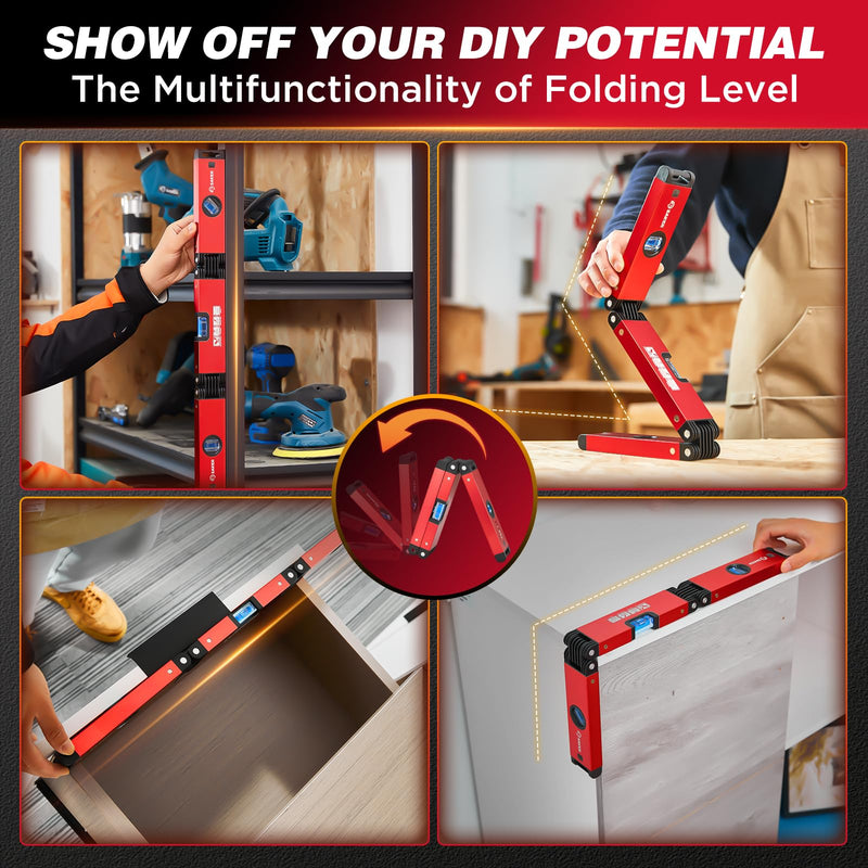 [Australia - AusPower] - Saker Multi-function Foldable Level, 24-Inch Leveler Tool,Gifts for Men,Multi-Angle Measurement Woodworking Tools,Folding Level Tool for Precise Leveling NEW 3 Sections Foldable Level 