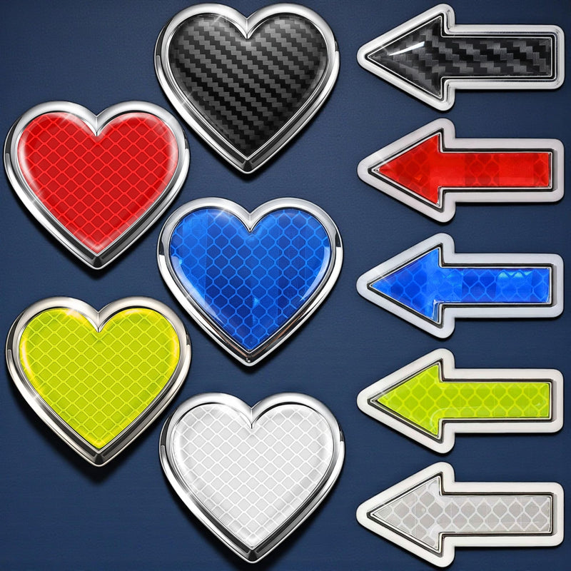 High Visibility Reflective Waterproof Stickers for Car Motorcycle Bike, Heart Arrow Triangle Circle Shaped Safety Reflector Decal with Silver Frame, Trailer Helmet Night Driving (Yellow Arrow) Yellow Arrow