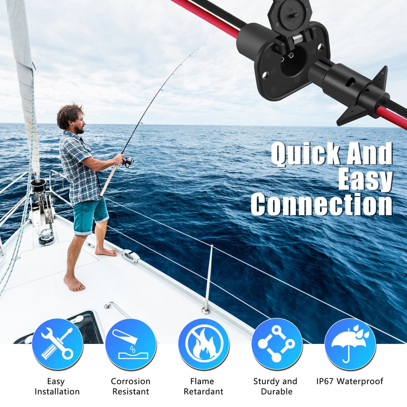 12V 8 Gauge 2 Wire Trolling Motor Plug and Receptacle Set, Waterproof Quick Connect Trolling Motor Connector with Panel Mount Socket for Marine Boats, Kayaks and Fishing Boats
