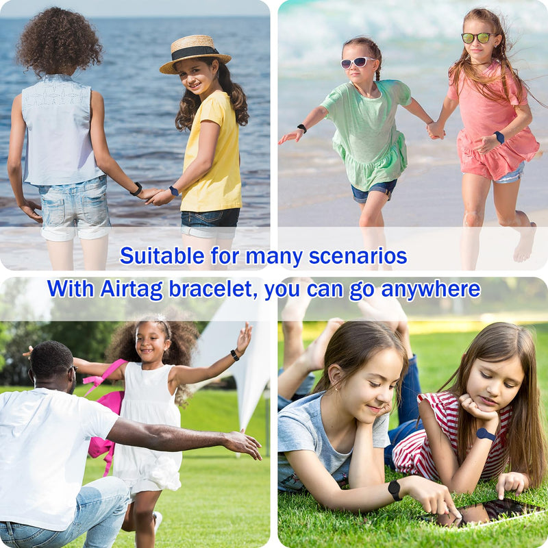 [Australia - AusPower] - R-fun Waterproof Air Tag Bracelets for Kids [2 Pack] Compatible with Apple Air Tag Finders with Soft Silicone,Anti Lost GPS Item Finders Case Cover for Kids,Night Blue/Black Night Blue/Black 