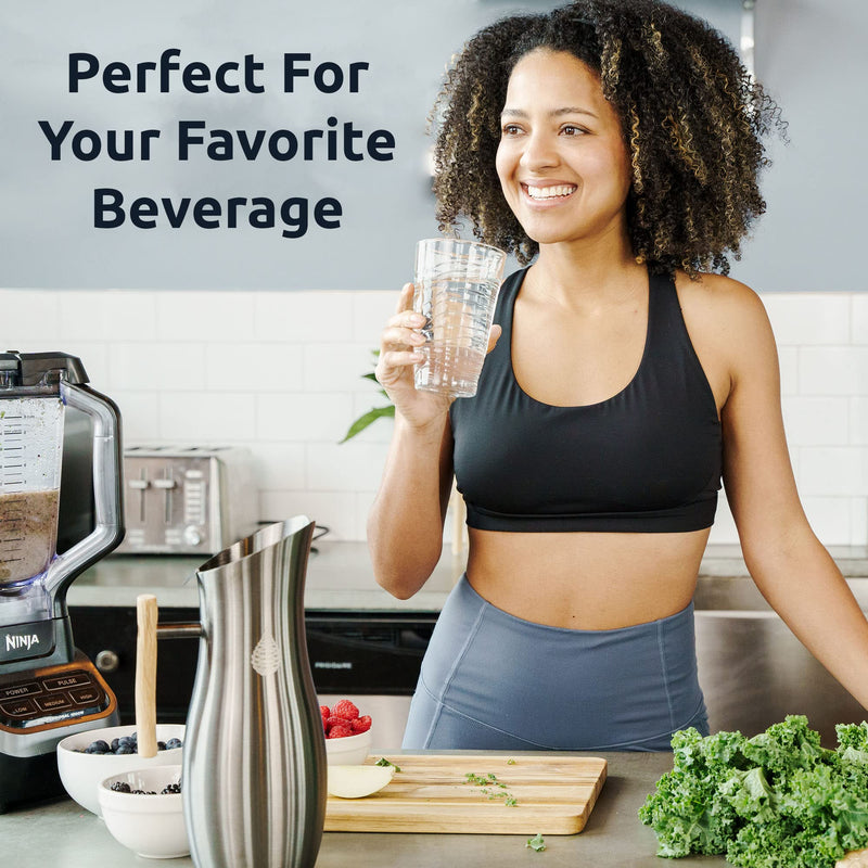 Invigorated Living Stainless Steel Water Pitcher with Lid, Ice Guard, Wooden Handle, Ideal for Cold and Fruit Infused Water (1.9L, No Filter) 1.9L Silver-NF