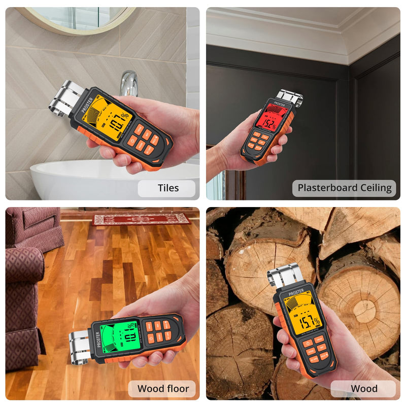 [Australia - AusPower] - Proster Rechargeable Moisture Meter - Wall Moisture Meter with 5 Modes (Index, Concrete, Cement, Plaster, Wood) & 3-Colour Screen, Pinless Damp Tester with Visual & Sound Alerts Detects up to 40mm Rechargeable Bendable Induction Moisture Meter 