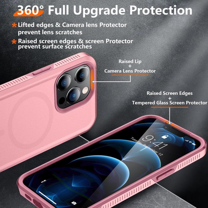 [Australia - AusPower] - Red2Fire Strong Magnetic for iPhone 12 Pro Max Case, [Compatible with MagSafe] [Tempered Glass Screen Protector + Camera Lens Protector] Heavy Duty Shockproof Protective Phone Case Cover (Pink) Pink-Mag 