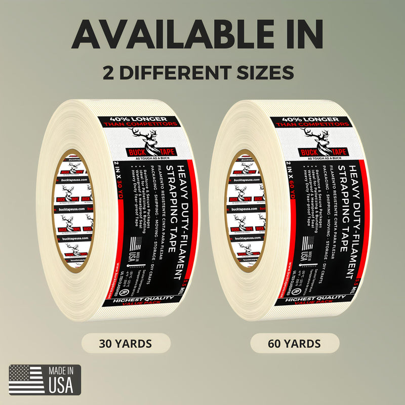 [Australia - AusPower] - Buck Strapping Tape 2 Inch x 60 Yds (180ft) - 5.5Mil Thickness, Heavy Duty Industrial Grade Mono Directional Fiberglass Reinforced Filament Tape with Synthetic PET Adhesive for Bundling & Palletizing 2 Inch x 60 Yards 1 Pack 