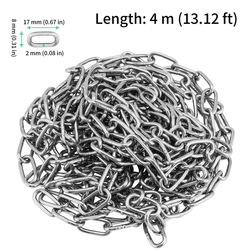 [Australia - AusPower] - 2 PCS 5/64 Inch Stainless Steel Chain, 13feet Metal Chain Link, Metal Utility Chain Hanging Chain Safety Link Chain Ring Coil Chain for Outdoor Camping, Hanging, Pulling, Towing, Silver 