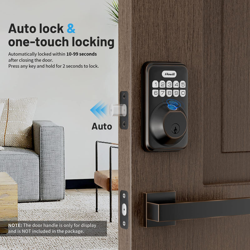 Fingerprint Door Lock, Zowill Keyless Entry Door Lock Keypad Deadbolt with 20 Biometric Fingerprints, 20 User Codes, Auto Lock, Anti-Peeping Password, IP54 Waterproof, Easy Installation Smart Lock Oil Bronze