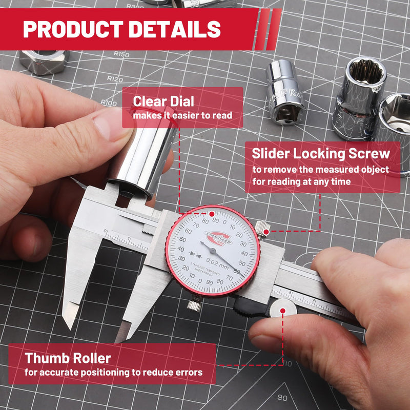 [Australia - AusPower] - Metric Dial Caliper Measuring Tool 0-150mm Range, Analog Precision Caliper ±0.02mm Accuracy, Manual Mechanical Metal Stainless Steel Measuring Dial with 4-Way Measurements Metric 