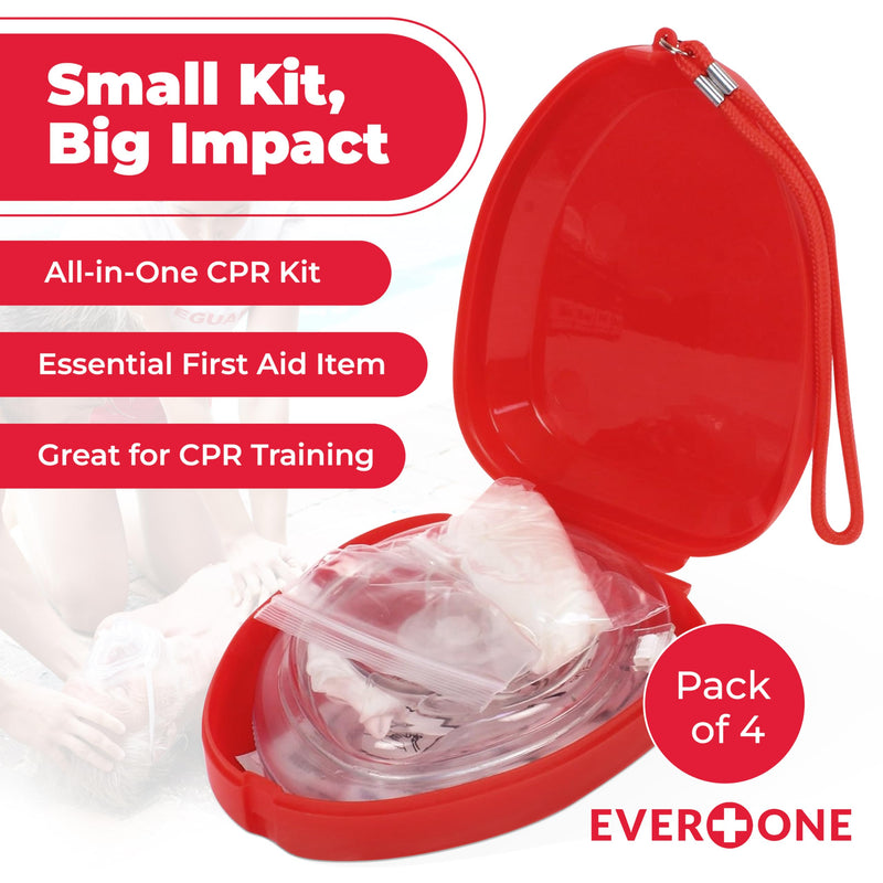 [Australia - AusPower] - CPR Rescue Mask, Adult/Child Pocket Resuscitator, Hard Case with Wrist Strap + Gloves & Wipes - 4 Pack 4 Count 