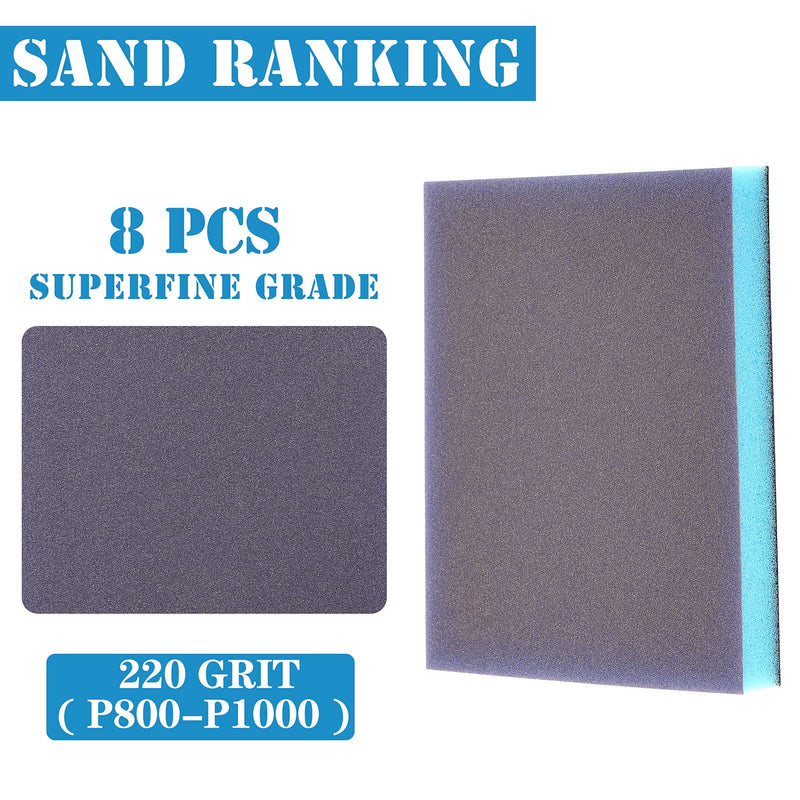 [Australia - AusPower] - 8Pcs 220 Grit Sanding Sponge, Jamiikury Sanding Blocks Washable and Reusable, Wet Dry Sandpaper Sponge for Wood Metal FurniturePaint and Drywall 220 Grits 