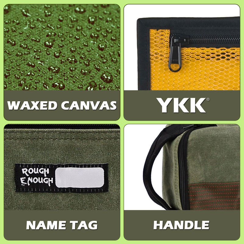 Rough Enough Small Tool Bag Case Portable Box EDC Pouch Organizer with Handle, 12 Inch, Heavy Duty Canvas, Padded Lining, Tech Tactical Gear, Green