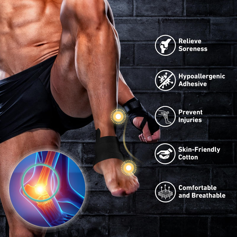 Kinesiology Tape for Ankle, KTQUICK 12 Count Ankle Tape Precut, Original Cotton Waterproof & Breathable, Enhance Elastic Kinesiology Athletic Tape for Ankle Support and Muscle to More Sports (Black) Black