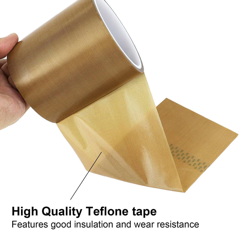 BOMEI PACK Teflone Tape PTFE Glass Cloth Coated, (4-inch x 33 Feet x 0.18mm) High Temperature Fiberglass Adhesive Tape for Vacuum Sealer Machine 4-inch x 33 Feet