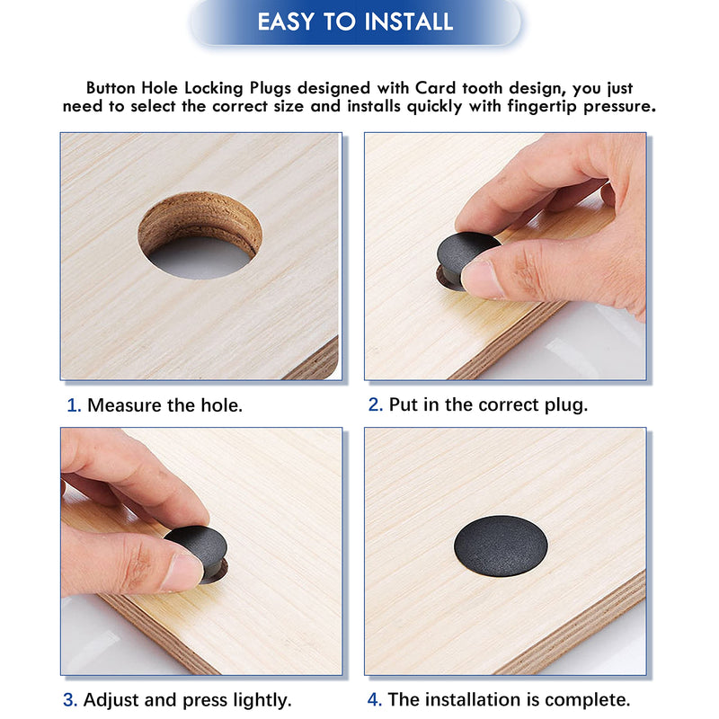 [Australia - AusPower] - 250 PCS Nylon Plastic Hole Plug 1" 7/8" 3/4" 5/8" 1/2" 3/8" 5/16" 1/4" Round Drill Hole, Flush Type Panel Knockout Locking Plugs, Black Screw Covers for Furniture Cabinet Insert End Caps 