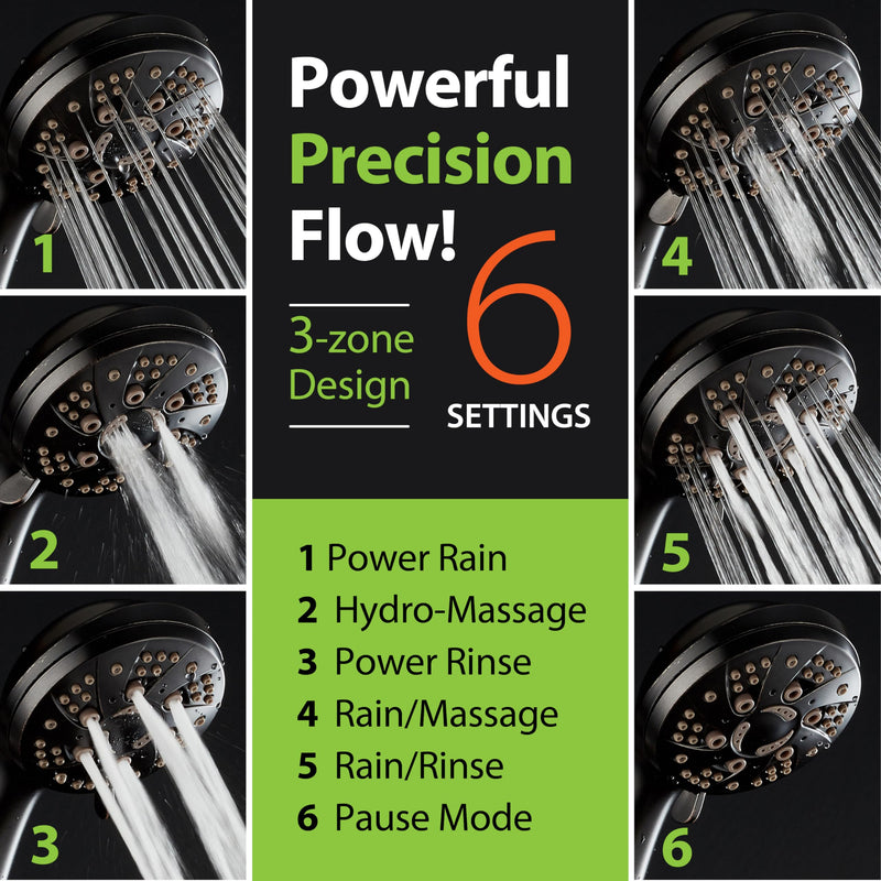 AquaDance High Pressure 6-Setting Oil Rubbed Bronze Handheld Shower Head with Stainless Steel Hose. Officially Independently Tested to Meet Strict US Quality & Performance Standards! 2.5 Gallon Per Minute