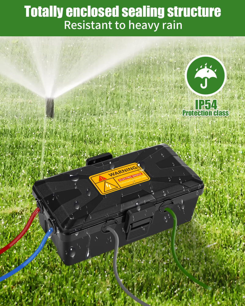 Waterproof Cable Box, 26.1 x 15 x 9.4 cm, Outdoor Cable Safe Box, Cable Box | 6 cable inputs and outputs, weatherproof connection box covers protect socket, timer, holiday light, black Black (black-1)