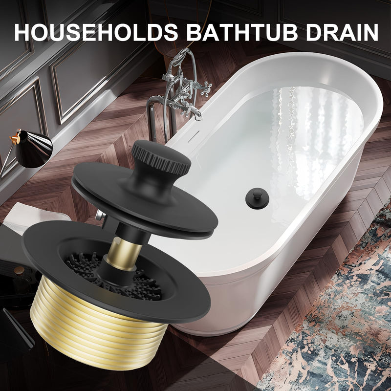 Tub Drain Stopper Bathtub Drain, Hair Catcher and Two-Hole Overflow Faceplate,11.5/16 UNC Bathtub Drain, Premium Brass Lift and Turn Twist Tub Drains Replacement Trim Kit,Tub Stopper, Matte Black