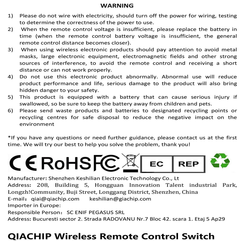 [Australia - AusPower] - QIACHIP 433mhz RF Wireless Transmitter and Receiver Module Kit RX480e 4 Channel Output,Remote Control Radio Switch 1527 Learning Code DIY Controller Transmitter and Receiver kit 