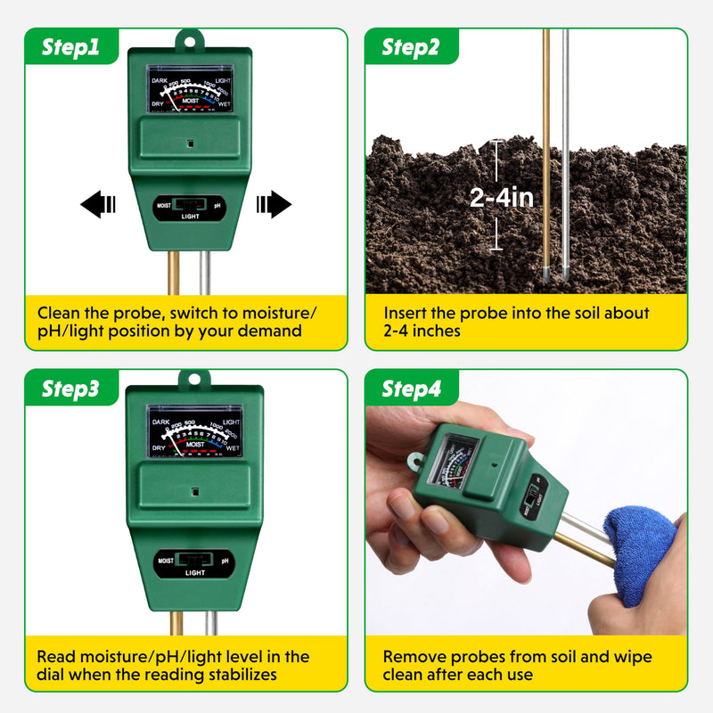 iPower 3-in-1 Plant Moisture/Light/PH Meter, Soil Test Kit for Gardening, Farming, Indoor & Outdoor Use, 3 Pack 3 in 1 Meter, Square
