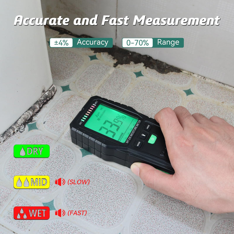 RDINSCOS Pinless Moisture Meter for Wall, Wood & Masonry – Non-Invasive Digital Moisture Detector with 19mm Depth, Flashlight, LCD Display – Ideal for Leak Detection & Water Damage MT28