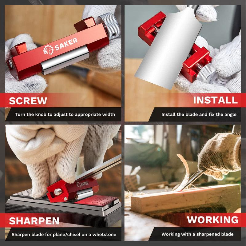 [Australia - AusPower] - Saker Honing Guide with Whetstone - Red Off-Center Upgraded Honing Tool and Diamond Sharpening Stone Set Kit for Knife, Short Chisels and Planes, Fine/Coarse Plate, 400/1000/Grit… Red Honing Guide and Stone 