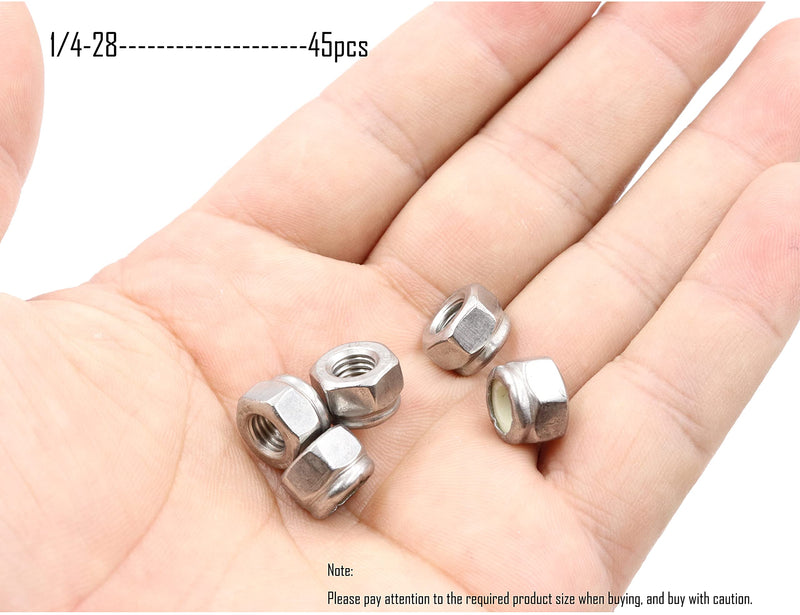 [Australia - AusPower] - LBY 50pcs Lock Nuts, 1/4-28 Nylon Insert Hex Lock Nuts, 304 Stainless Steel (Silver) 