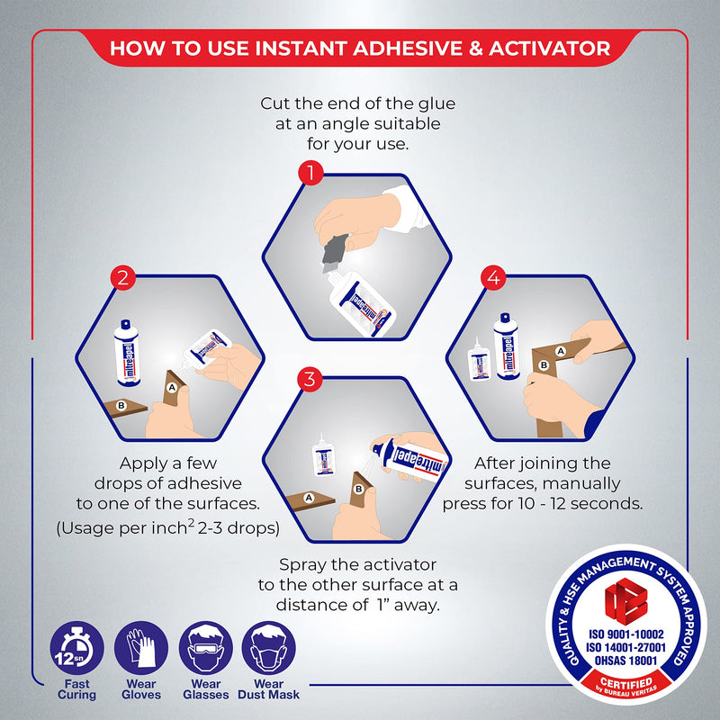 [Australia - AusPower] - MITREAPEL Ca Glue with Activator (2 x 1.7 oz - 2 x 6.7 fl oz), Ca Glue for Woodworking, Cyanoacrylate Glue and Activator for Wood, Plastic, Metal, Leather, Ceramic and Craft - Instant Bond - 2 Pack 
