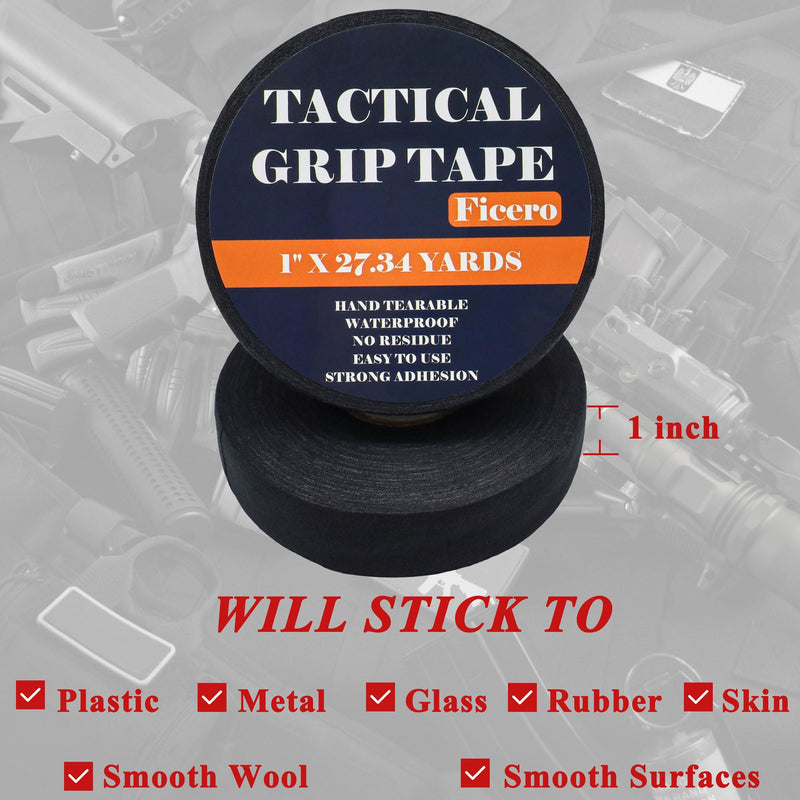 Gun Grip Tape - 1 Inch x 27.34 Yards Black Goon Tape, Water-Resistant Tactical Tape Handle Protector, Non-Slip & Non-Reflective Grip Tape for Pistol Rifle Handgun & Shotguns